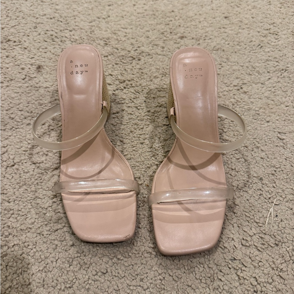 A New Day Women's Blush Heels with Clear Straps